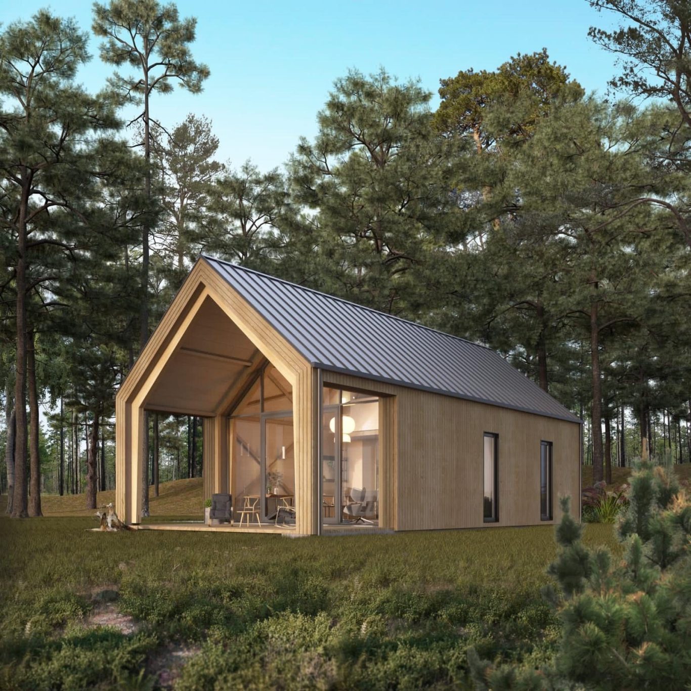 Light House mit verglaster Giebelfront im Wald